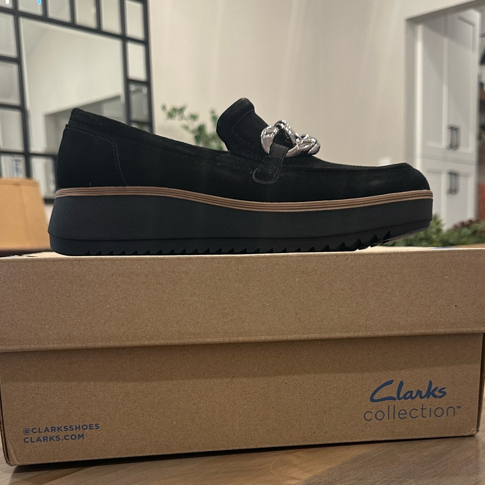 Clarks Black Suede Platform Loafers-NEW in BOX!!